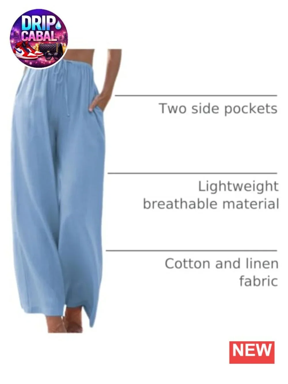 Womens Cotton Linen Wide Leg Palazzo Pants Flowy Beach Trousers with Pockets